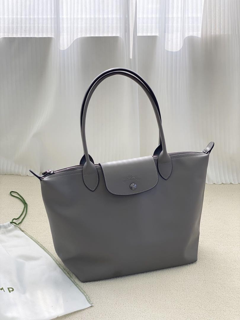 Longchamp Pliage City Shoulder tote Gray Leather New From Japan
