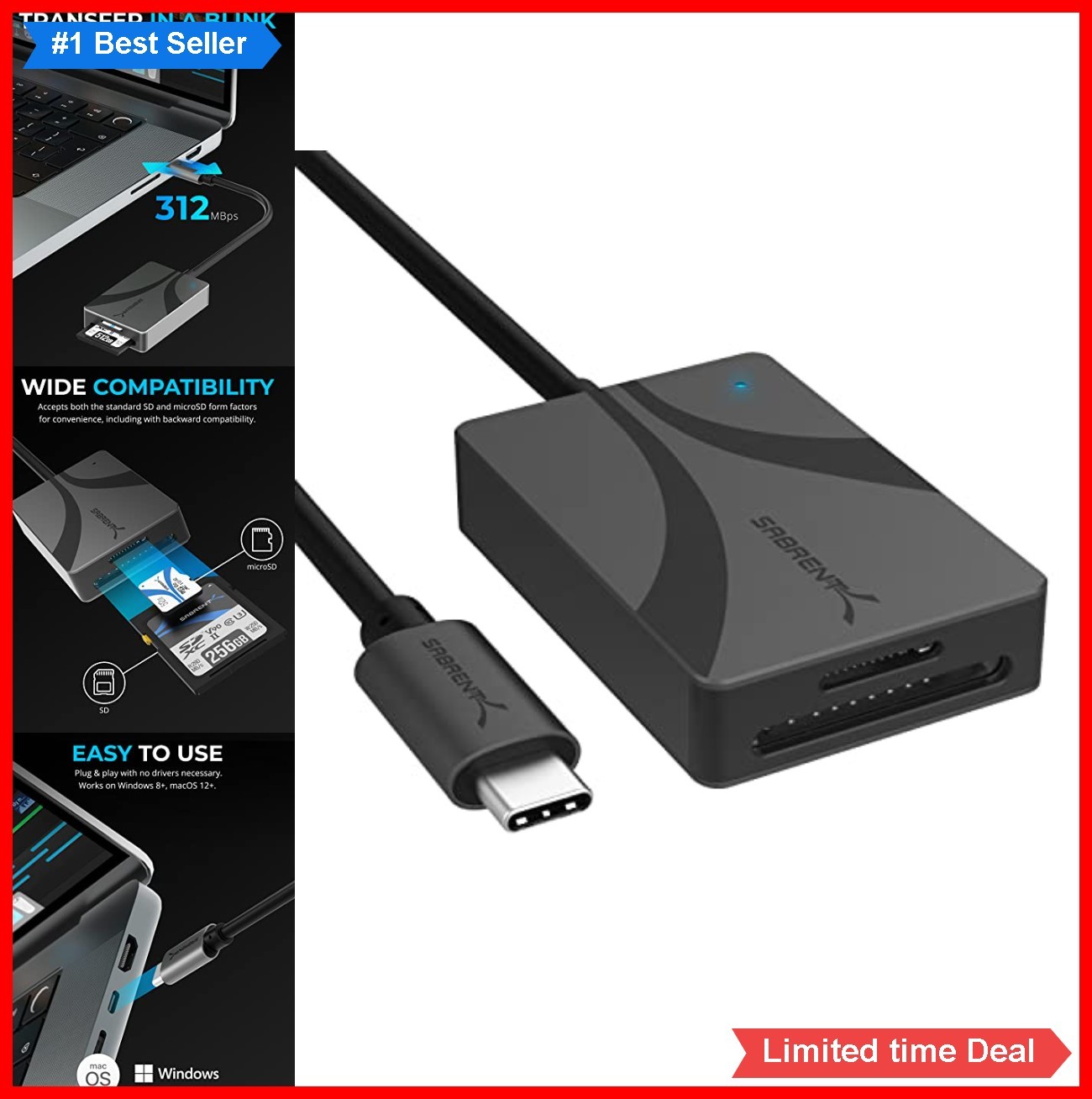 USB-C Card Reader Dual Slot UHS-II SD & microSD SDXC High Speed Memory Card