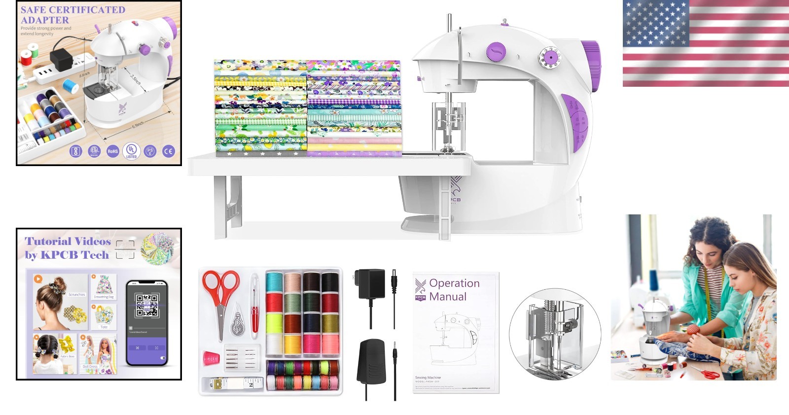 Comprehensive Beginner Sewing Machine with Safety Features & Fabric Bundles
