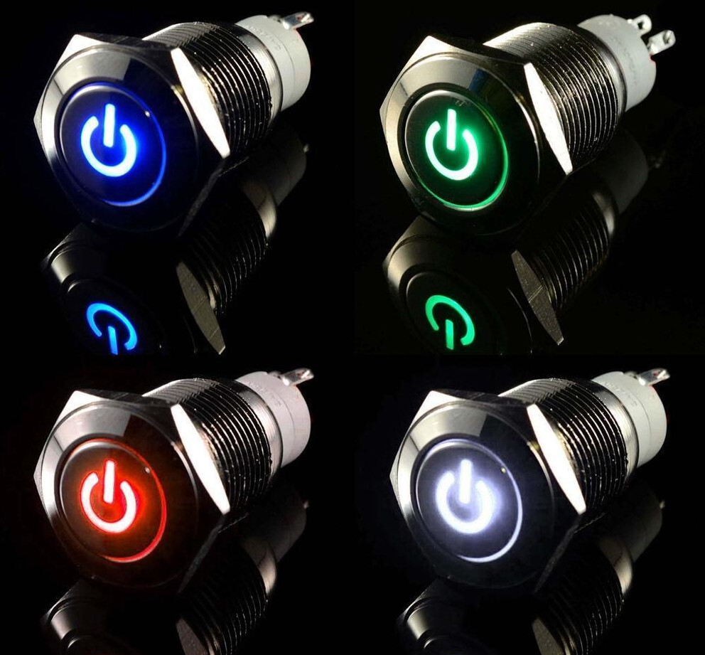 LED POWER ON/OFF Black/Stainless Steel Push Button Switch w/Harness US
