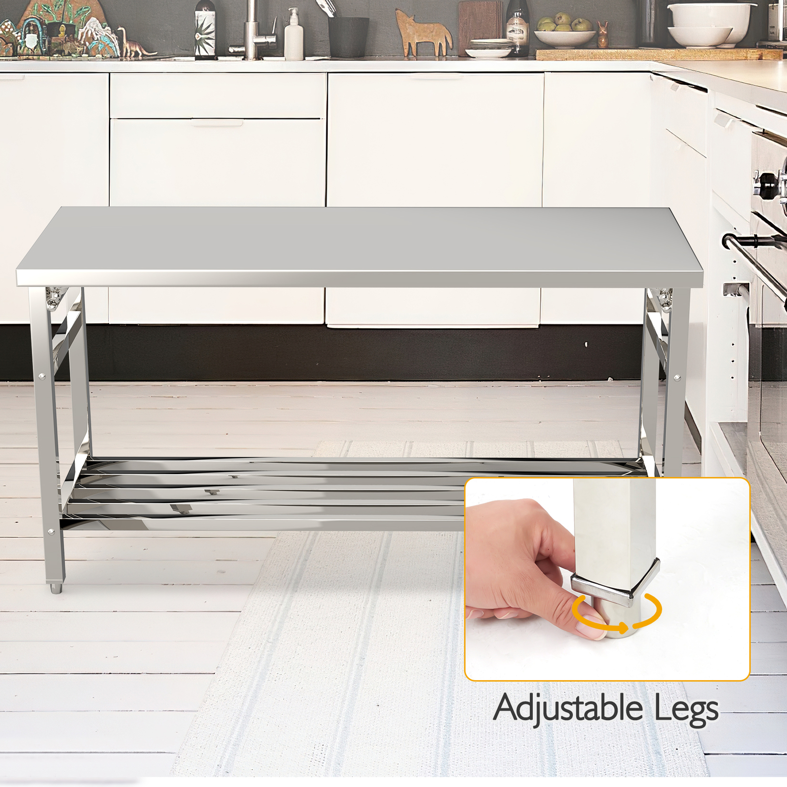 Stainless Steel Workbench 24 x 60 Inche Folding Table with Adjustable Undershelf