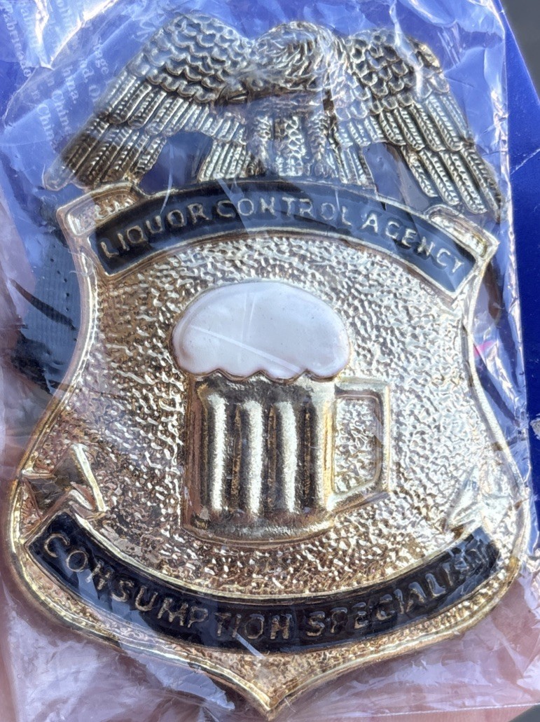 VTG Liquor Control Agency Consumption Specialist Metal Badge Joke Halloween NOS