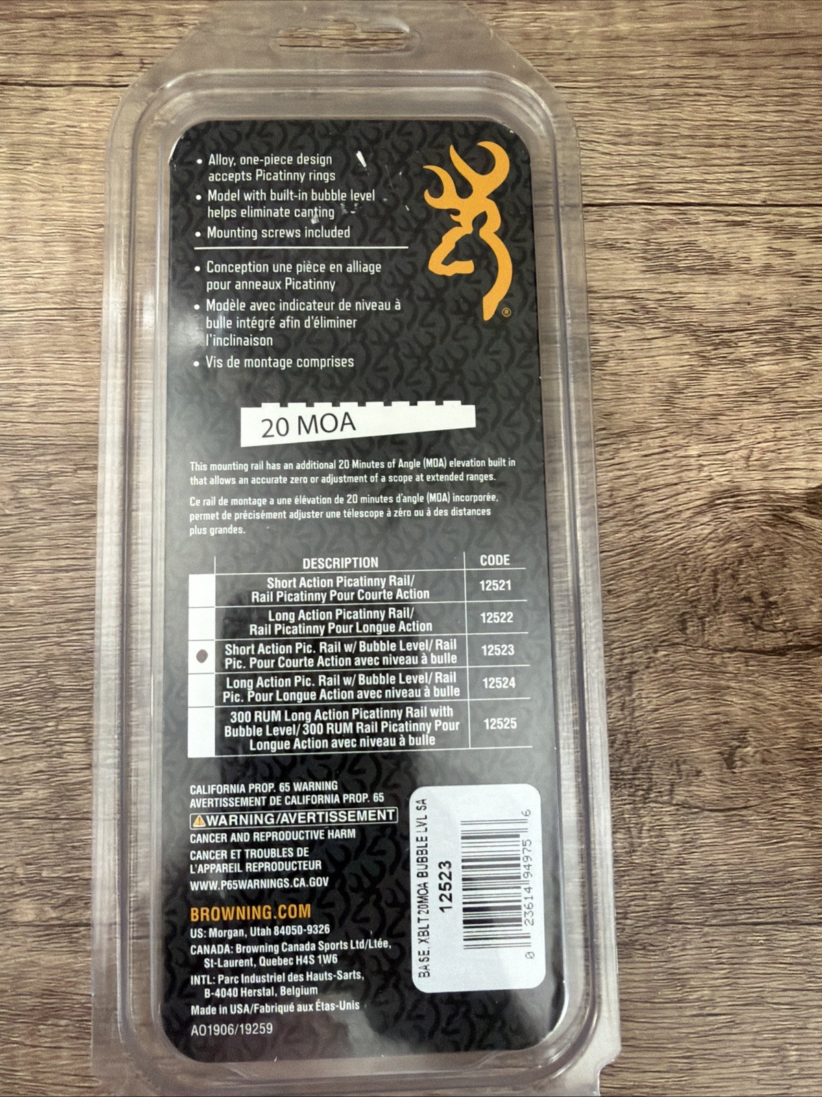 Browning Base Xblt 20 MOA Bubble Level Sa/12523