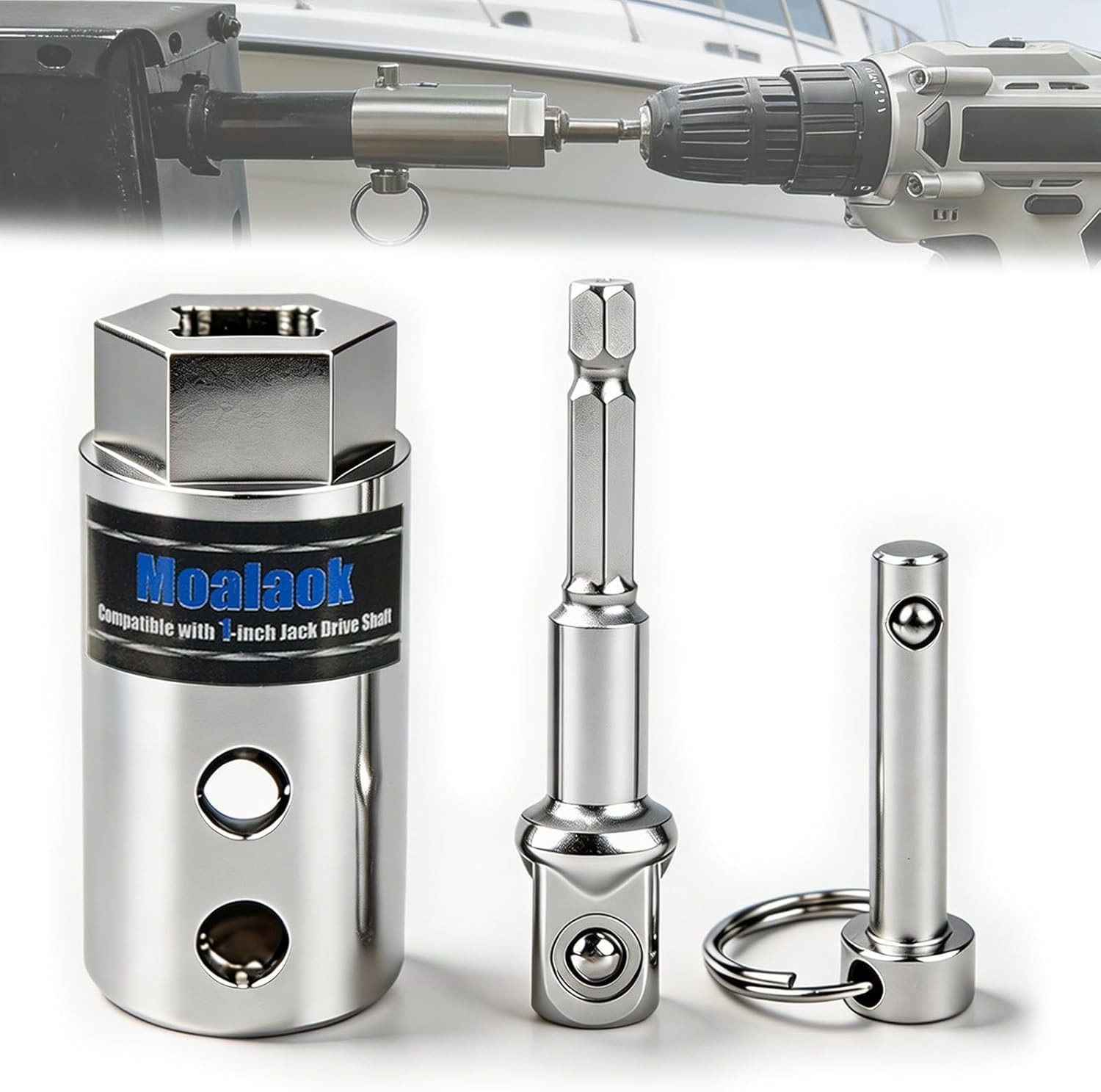 Trailer Jack Drill Adapter Compatible with 1 Inch Drive Shaft Full Stainless Ste