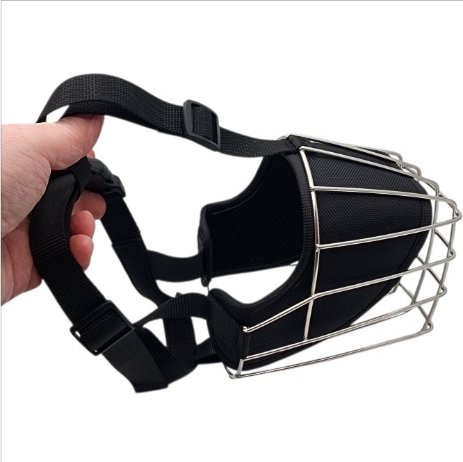 Large Dog Muzzle Stainless Steel Basket Adjustable Anti Bite Breathable