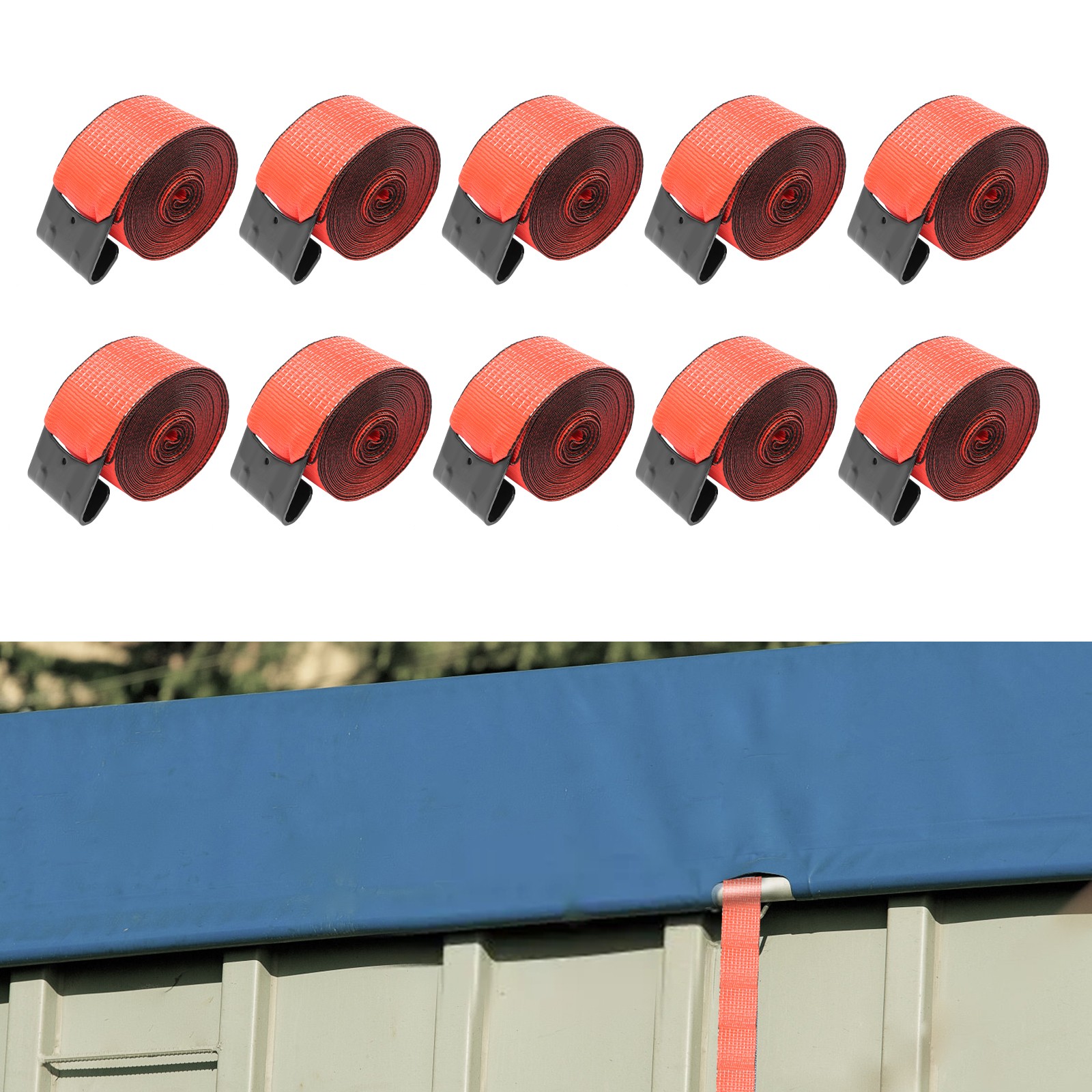 10 Pack 4"x30' Winch Straps w/ Flat Hook Flatbed Truck Trailer Tie Down Strap