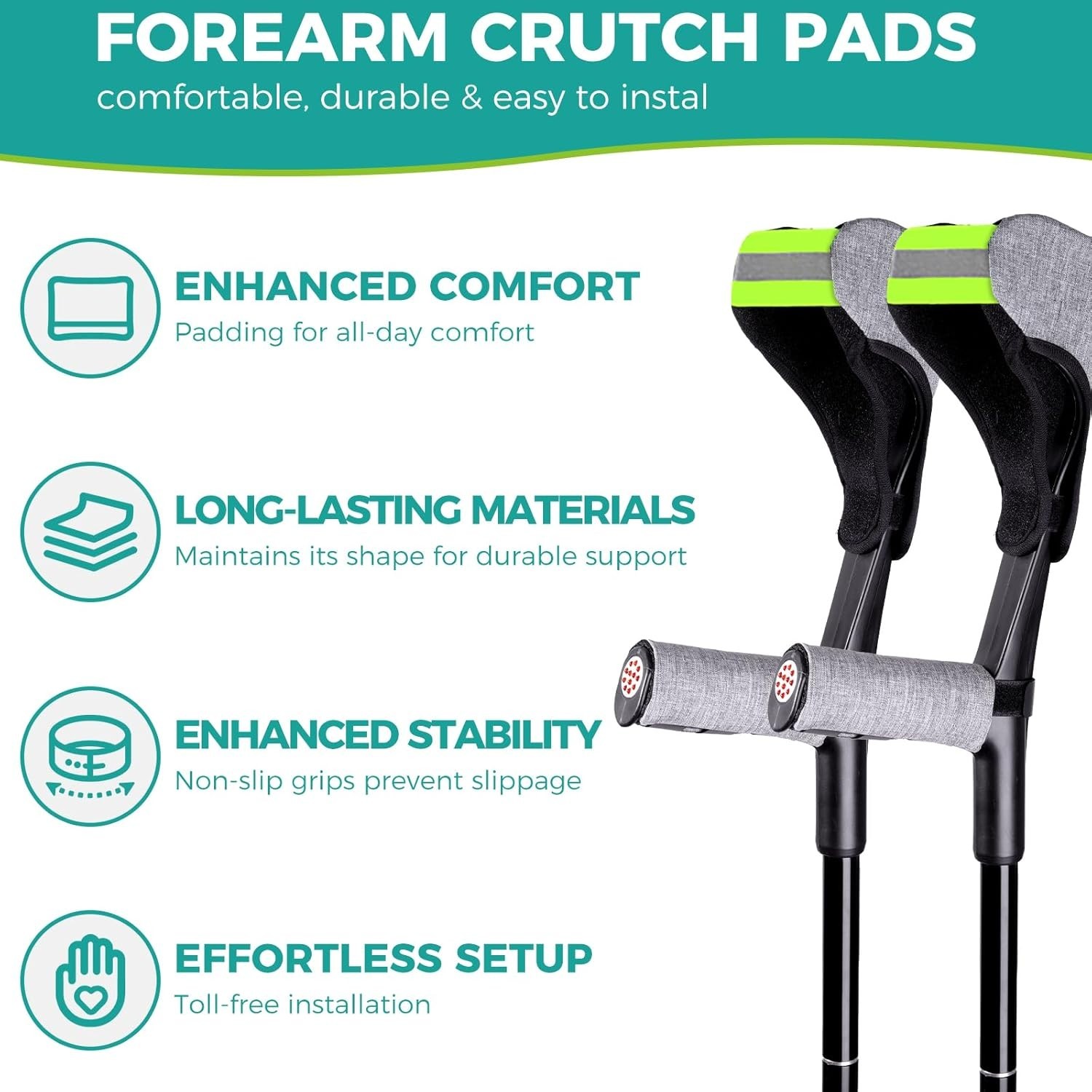 Forearm Crutch Covers,Comfort Grip&Breathable Pads with Elastic Strap