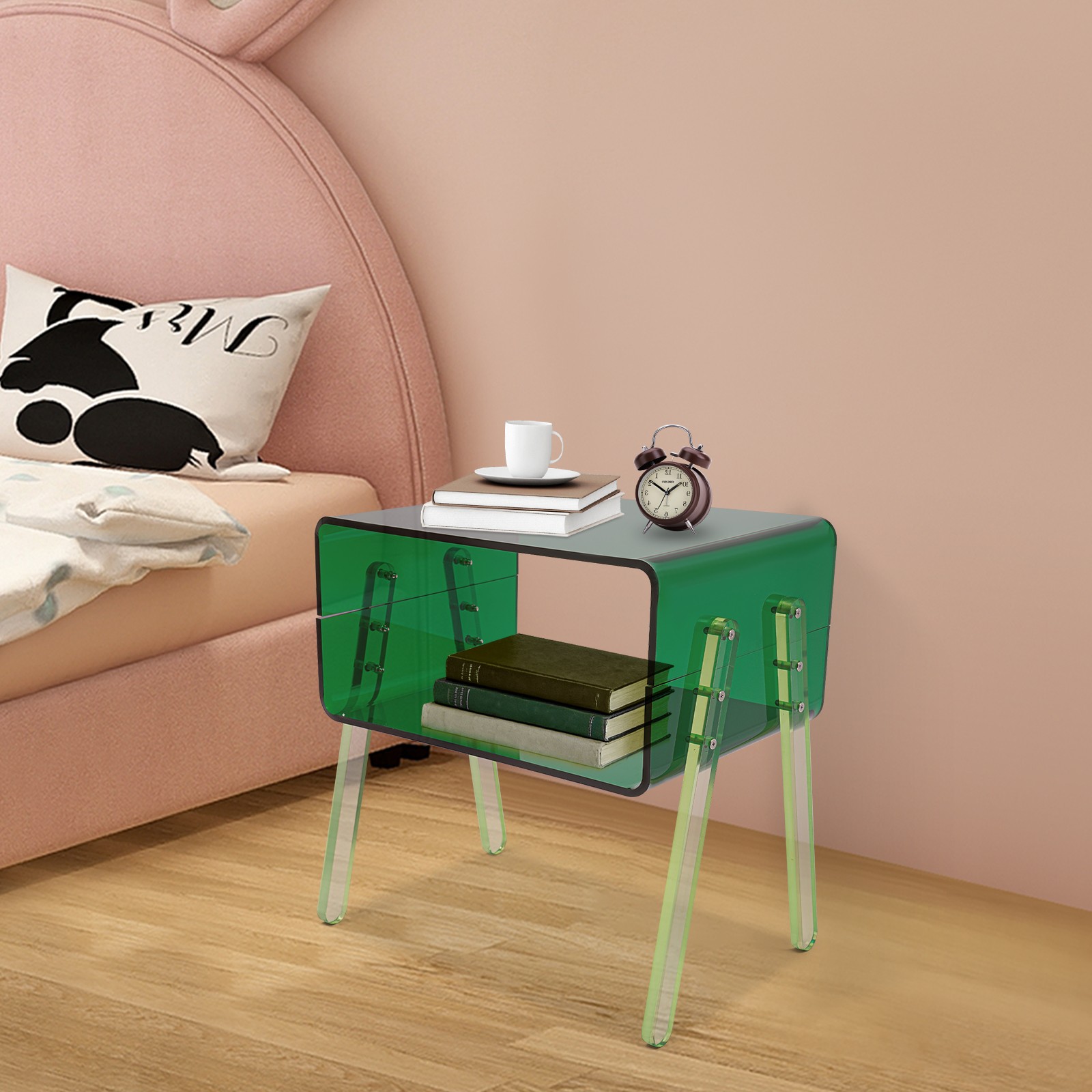 Green Rectangular Side End Table/Night Stand Acrylic Side Table 40*30*43.2cm