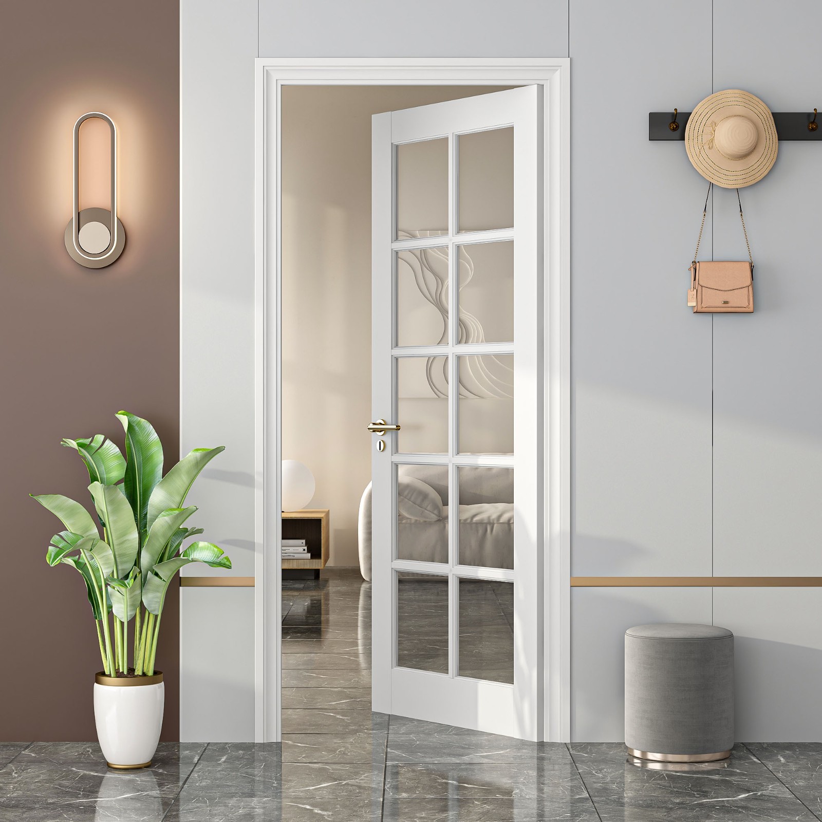 30x80 Interior French Door 10 Pane Clear Glass Closet Pantry Preassembled Shaker