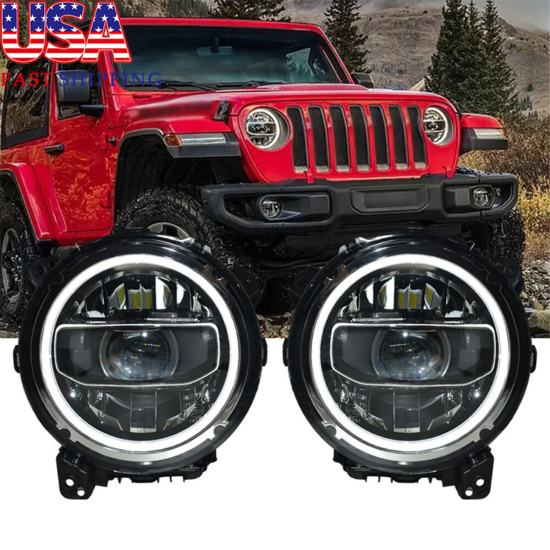 Pair LED Headlight DRL Halo for Jeep Wrangler JL Gladiator JT 2020-24 Plug&Play