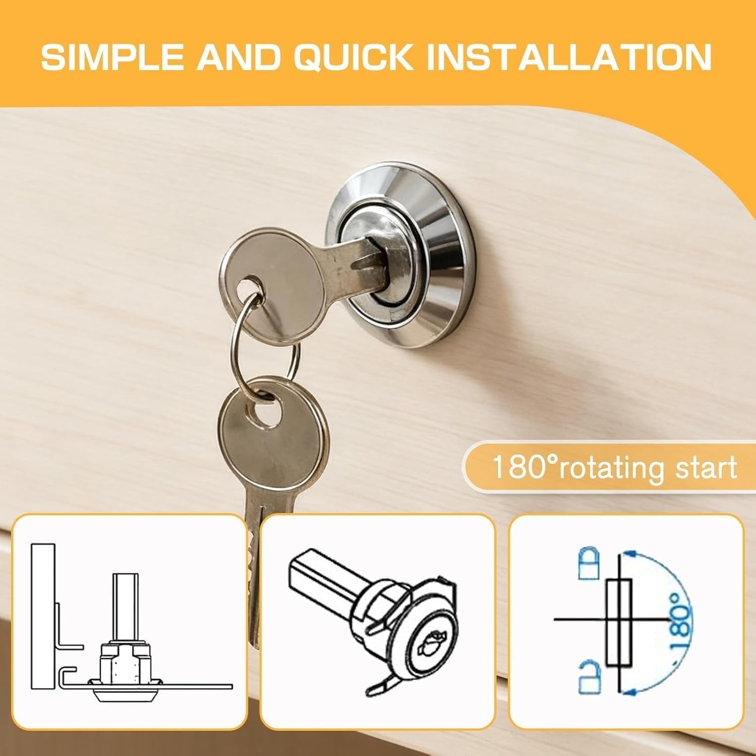 Stainless Steel Husky Tool Box Lock Replacement Set, Universal Drawer with Keys