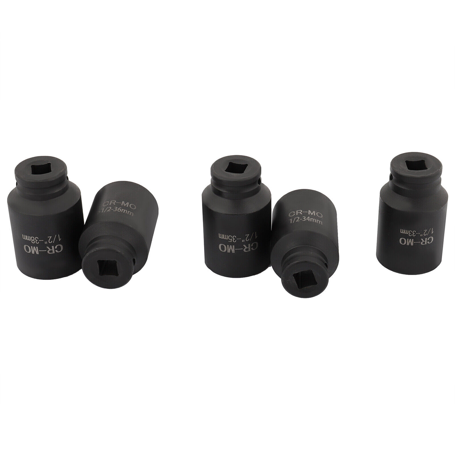 5Pcs Deep Impact Socket Set 1/2"Drive Metric Axle Hub Nut Socket 33-38mm 6-Point