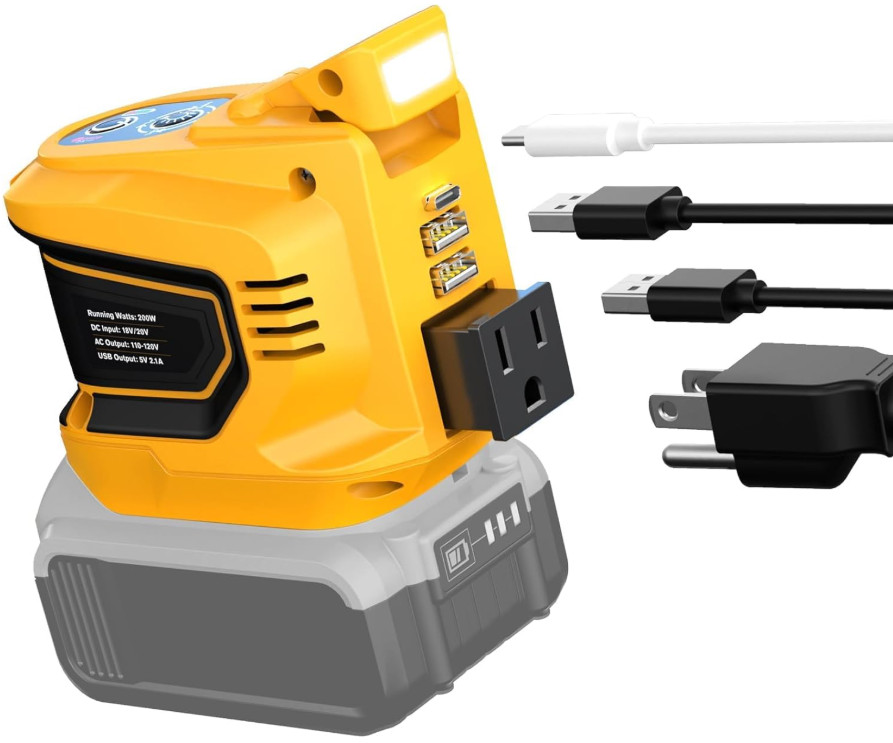 Inversor portátil 200W 20V a 110V AC con USB Tipo-C y luz LED emergencia, Nuevo