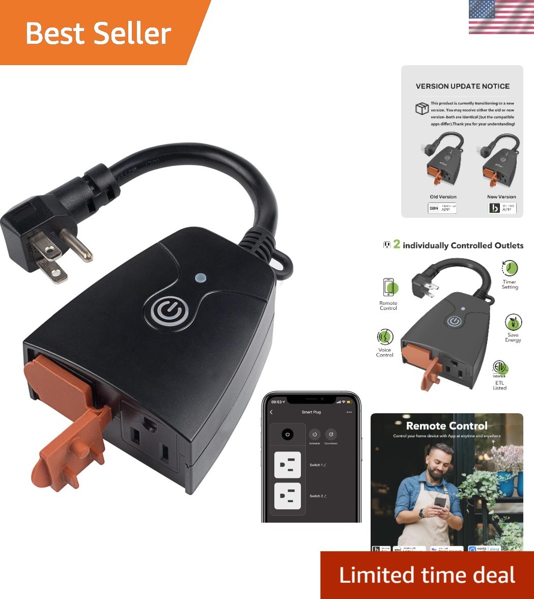 Heavy Duty Outdoor Smart WiFi Plug with 2 Outlets - Alexa & Google Compatible