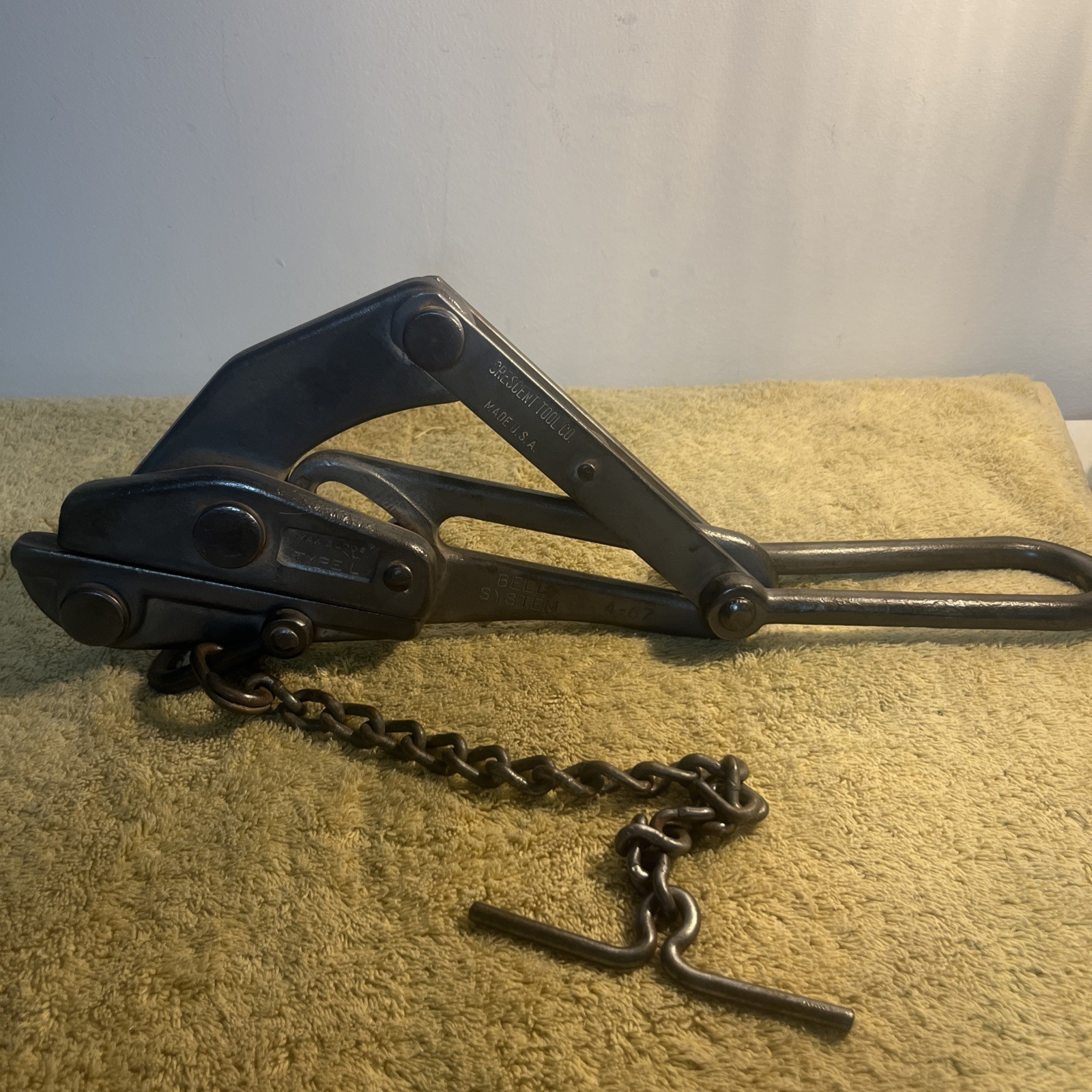 Vtg 1960's Crescent Tool Co Bell System Cable Wire Puller 4-67 Type L Max 5000#