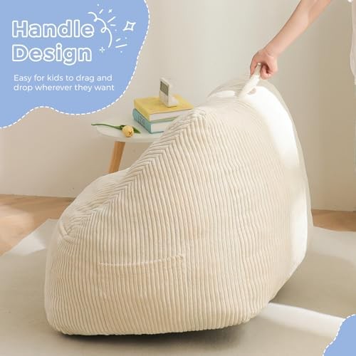 Kids Bean Bag Chair, Bean Bag Couch with Handle, Comfy Toddler Standard Beige
