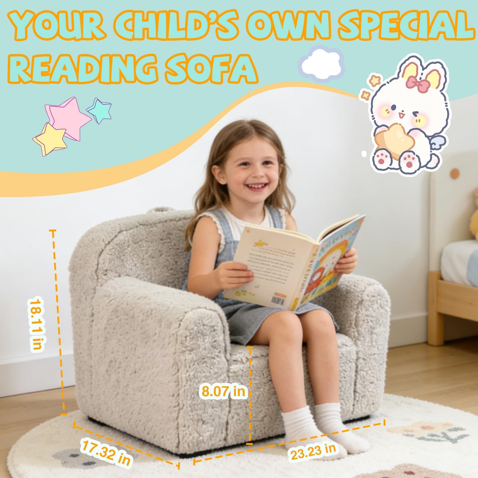 Toddler & Kids Chair Comfy - Toddler Couch with Washable Cover, Stable High-R...