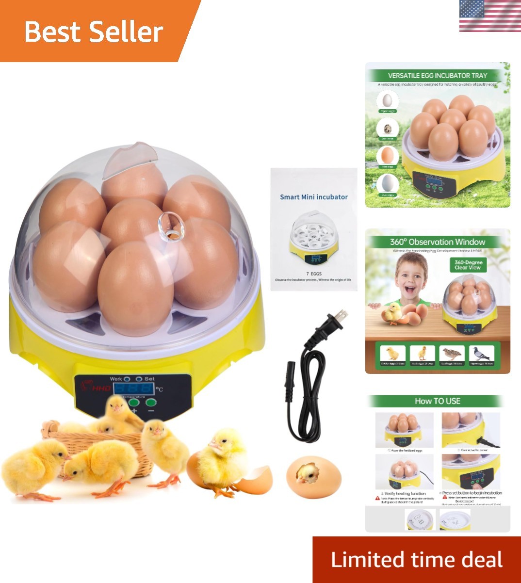 7-Egg Mini Egg Incubator with 360° View - Educational Hatching Kit for Kids