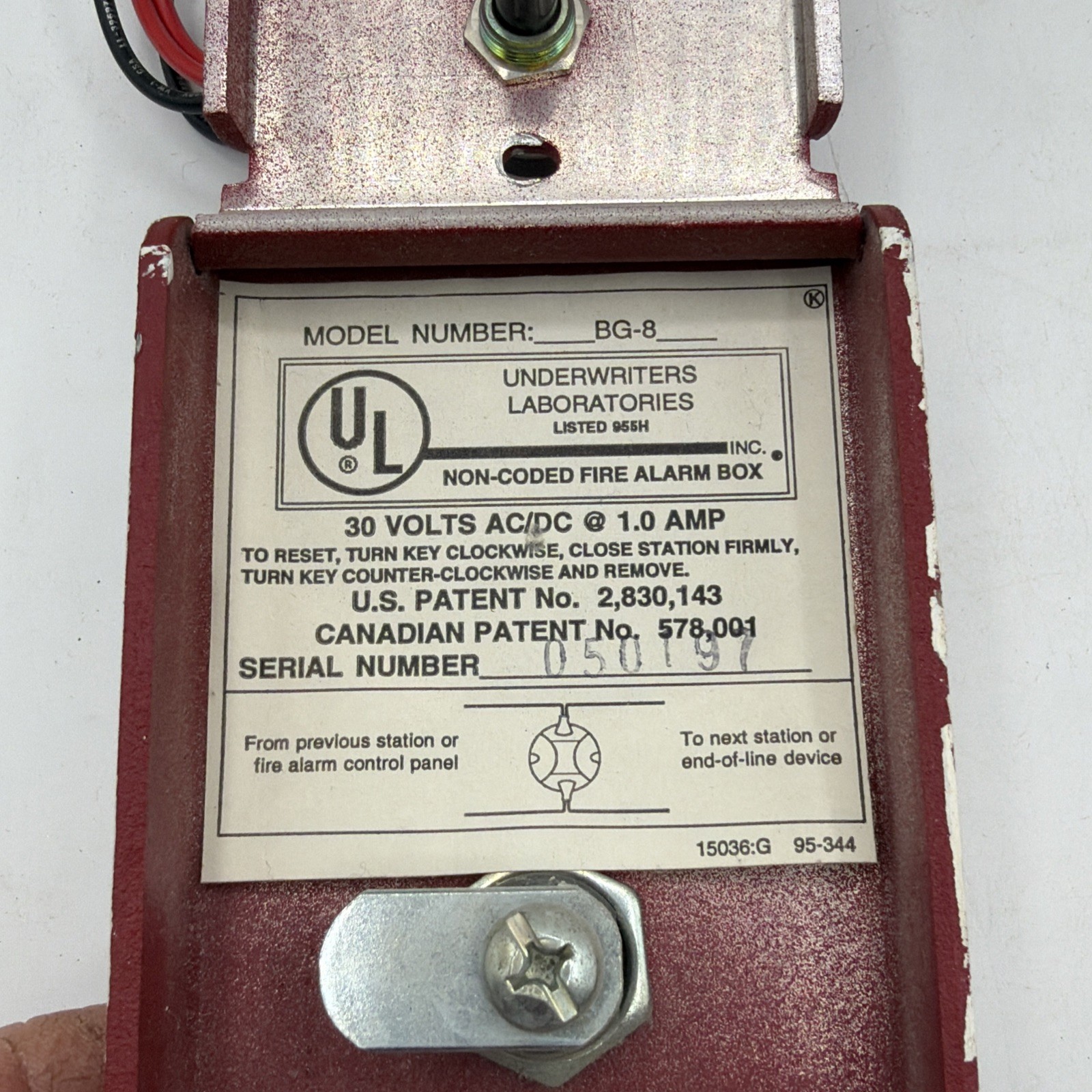 Fire-Lite BG-8 Fire Alarm Pull Station USED