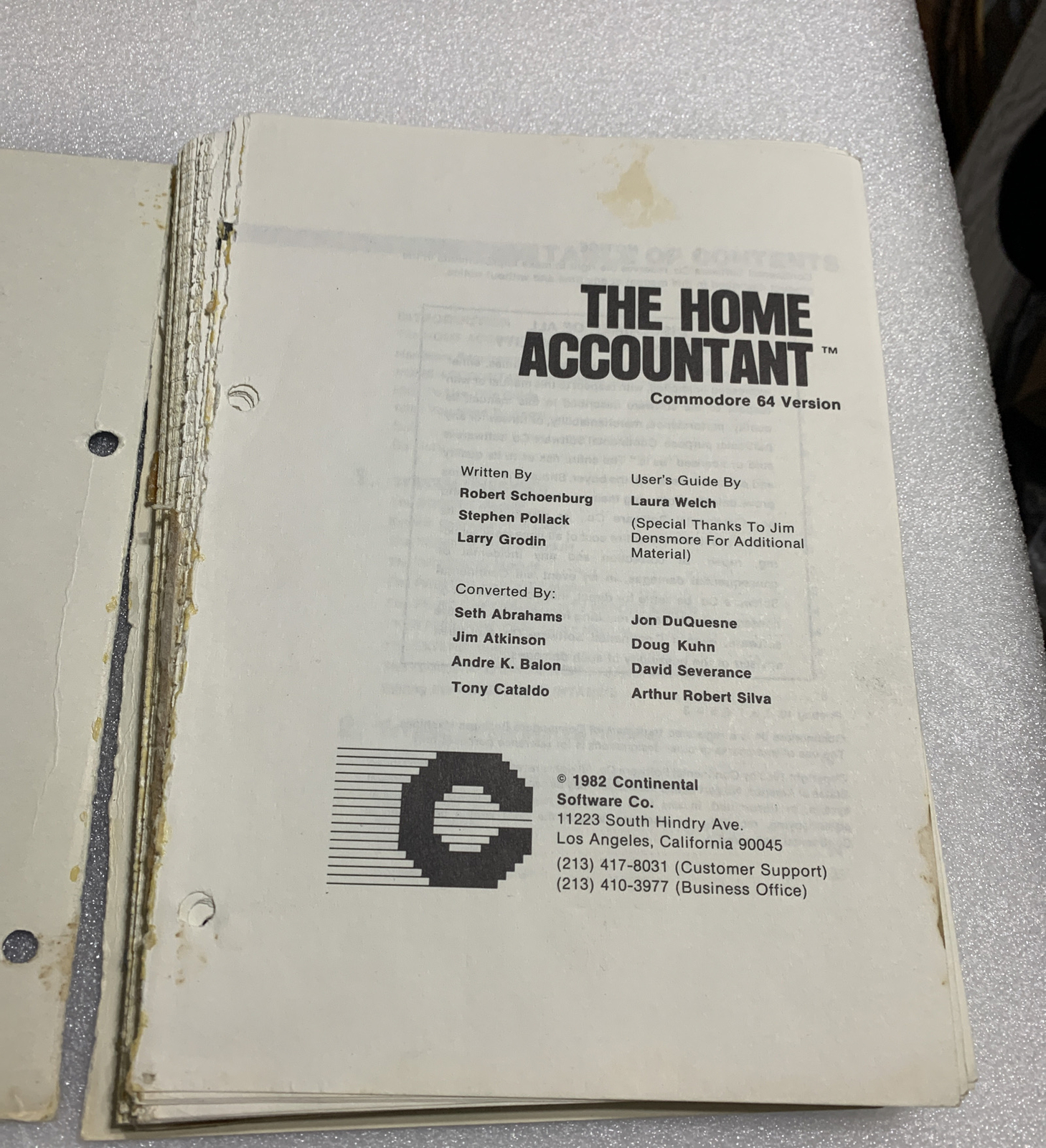 The Home Accountant - Manual Only By Continental Software - Commodore 64