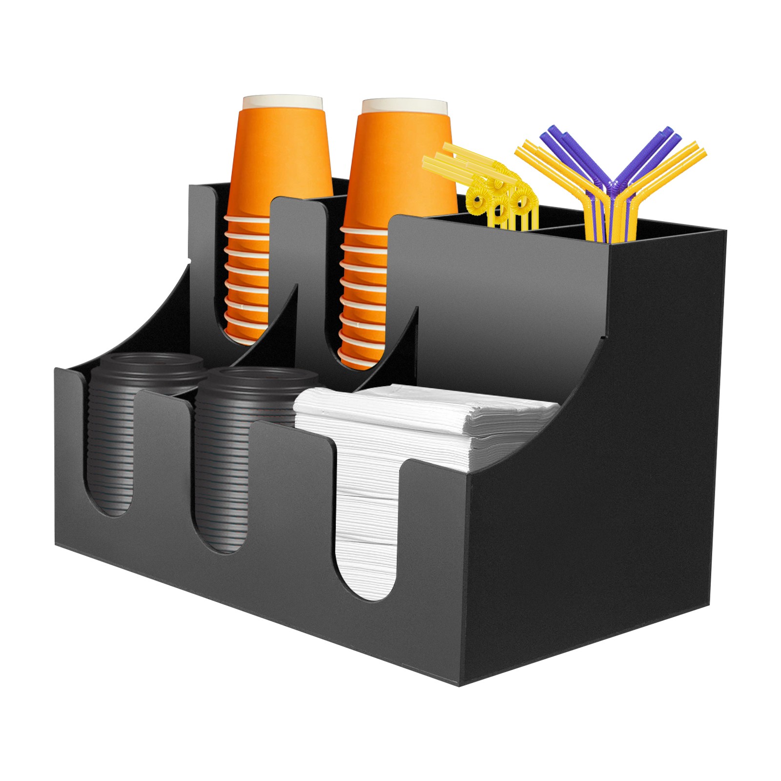 Coffee Condiment Rack, Cup Lid Dispensers Holder, Cup and Condiment Dispenser