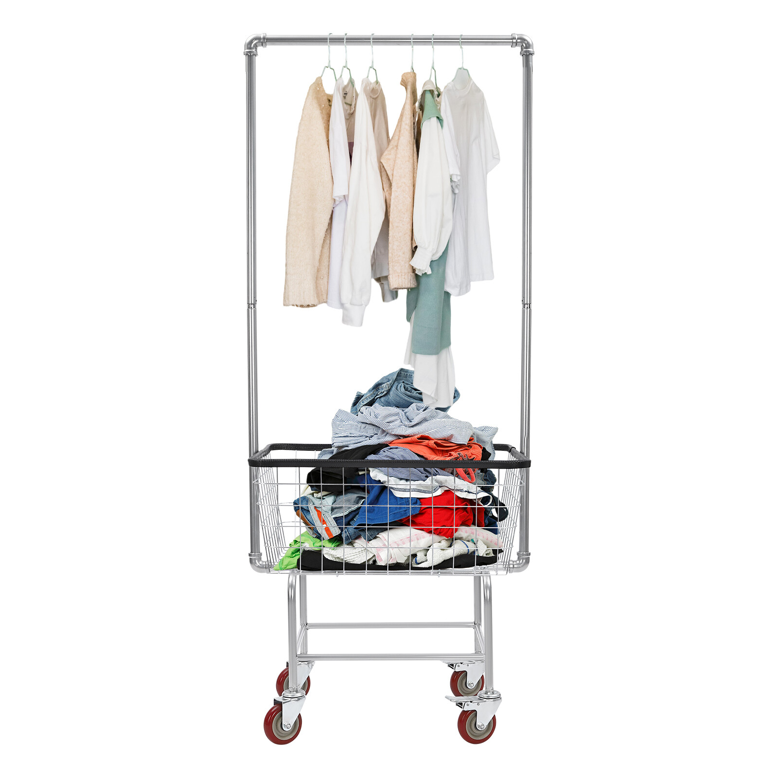 Steel Wire Laundry Cart Laundry Basket W/ Wheels Commercial Laundry Basket Cart