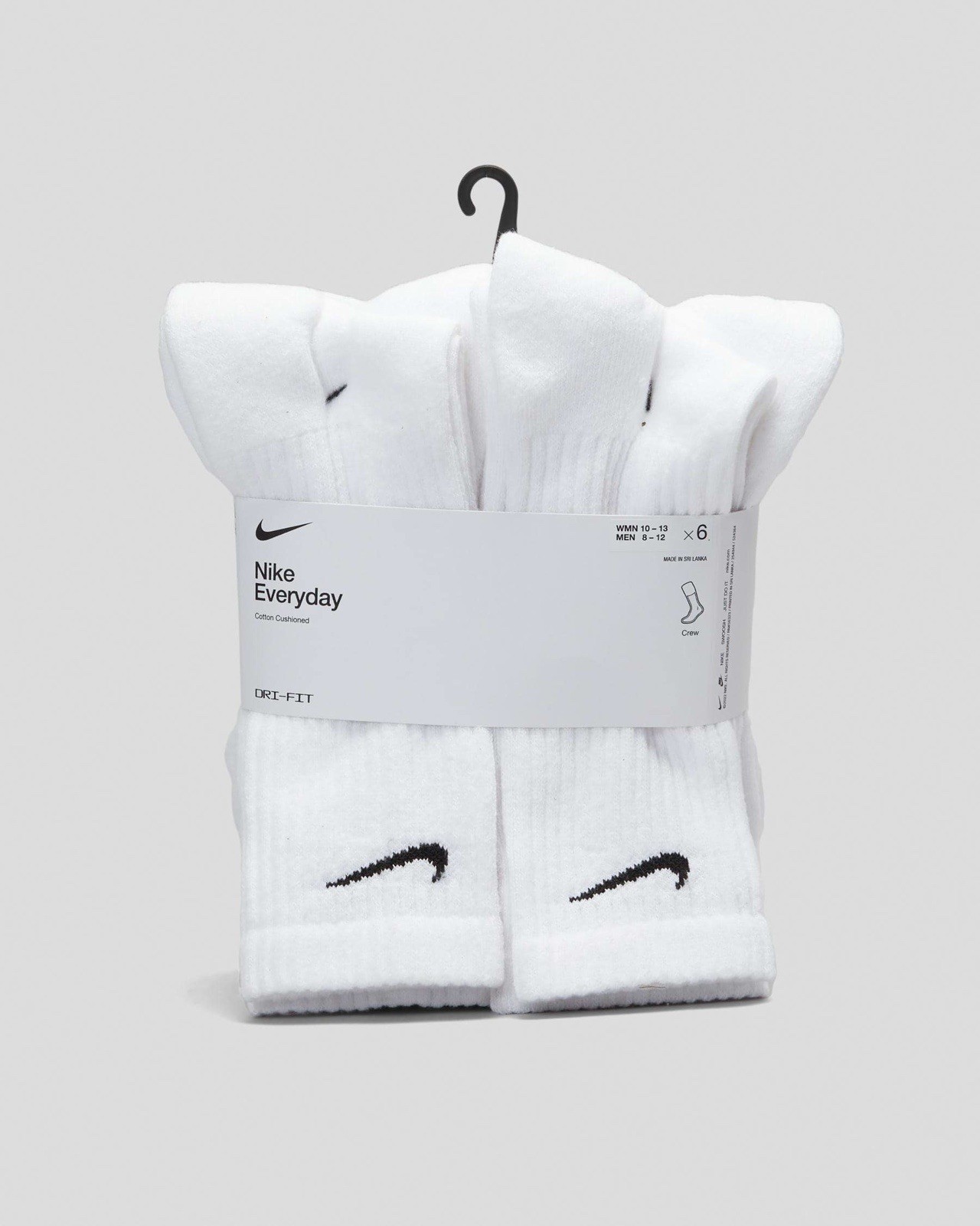 NIKE Dri-FIT Everyday Training 6-Pack Crew Socks Large (8-12) White