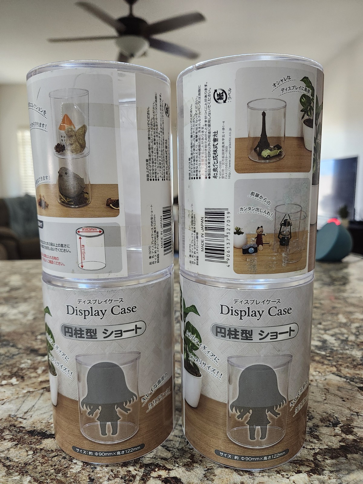 Lot of 4 Clear Round Acrylic Cylinder Display Cases 3.5 in Diameter 4.75 in tall