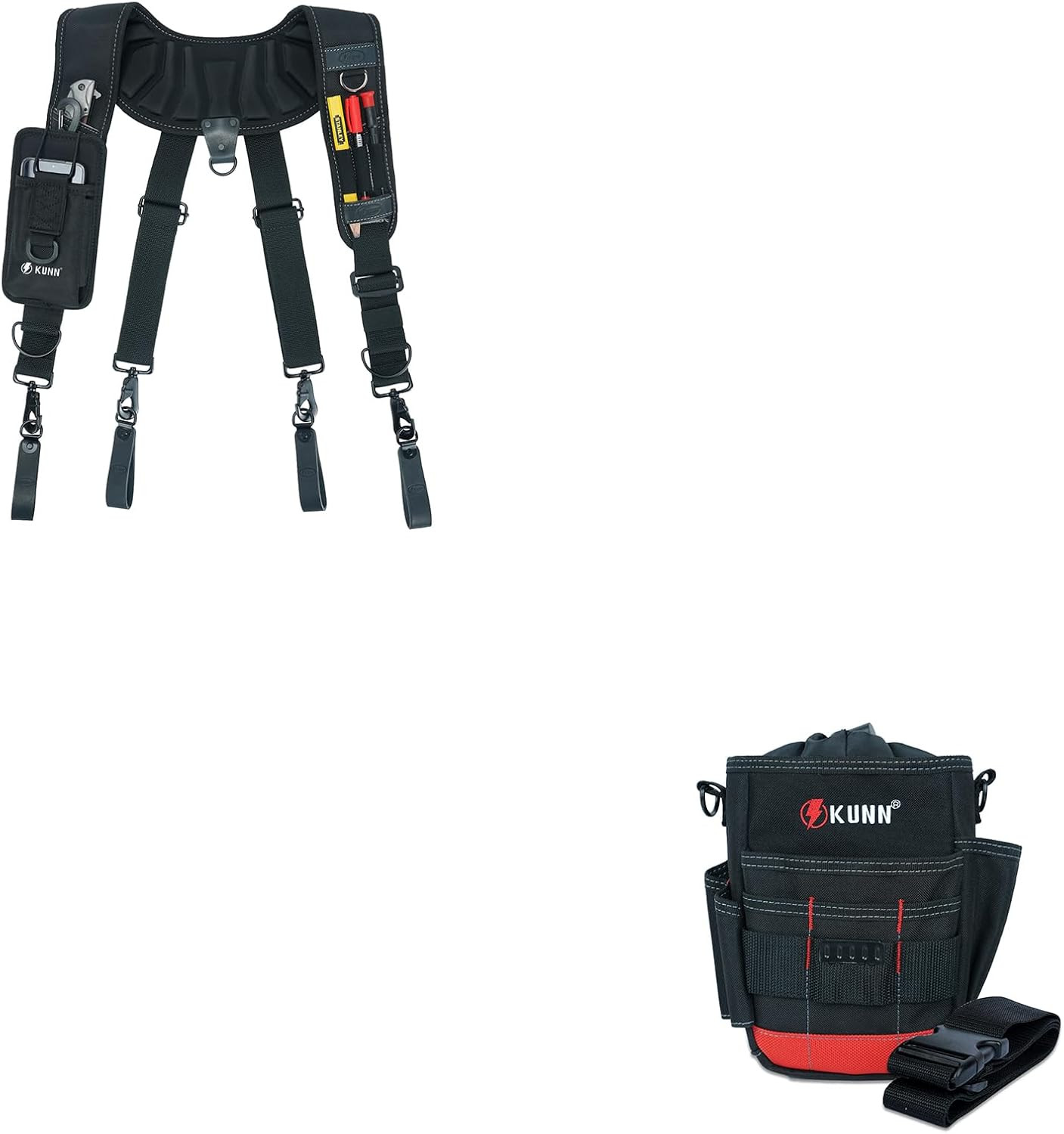 Durable Leather Tool Belt Suspenders with Utility Pouch for Builders
