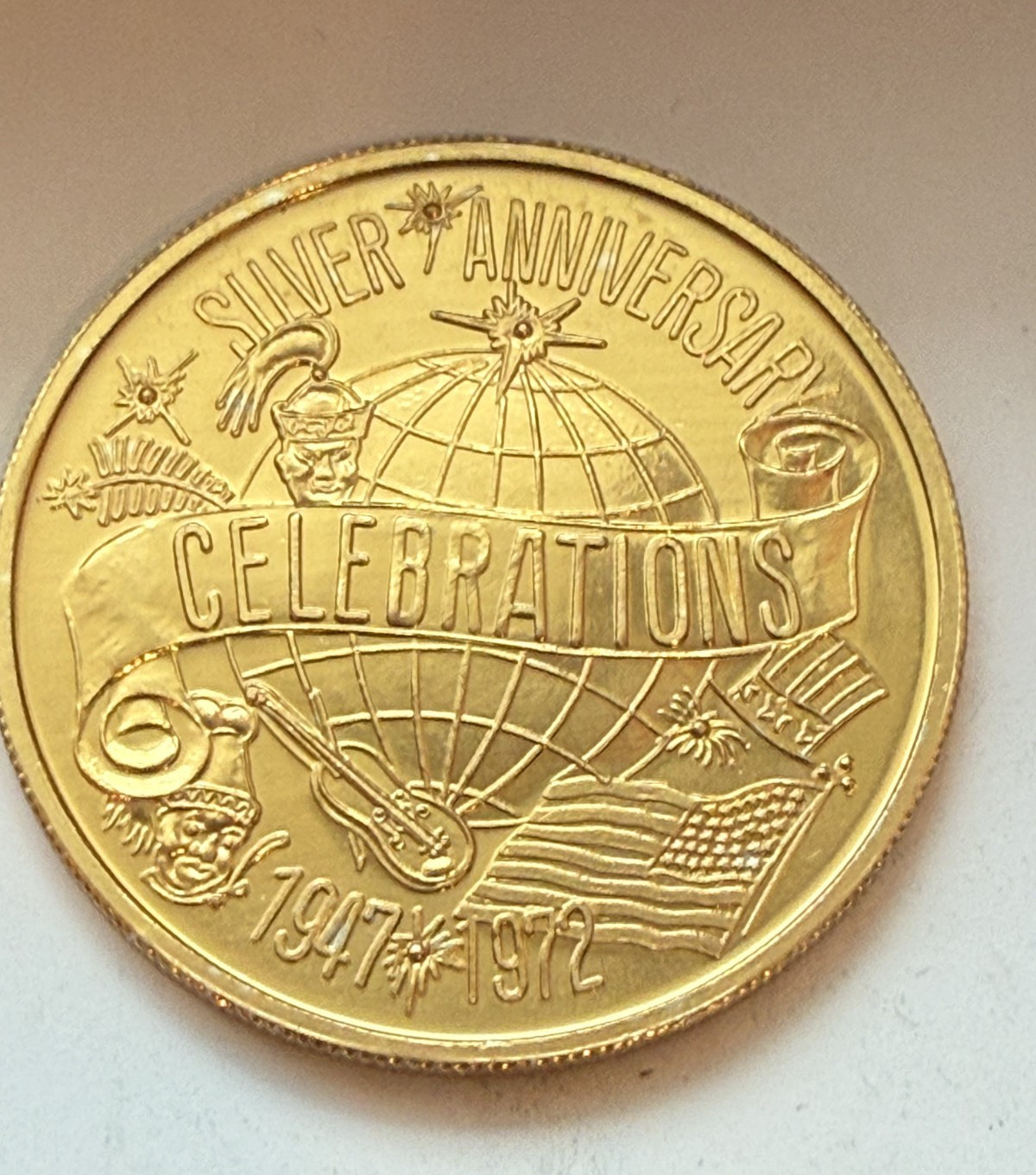 Krewe of Thoth 1947-1972 Gold Doubloon, Silver Anniversary Celebrations