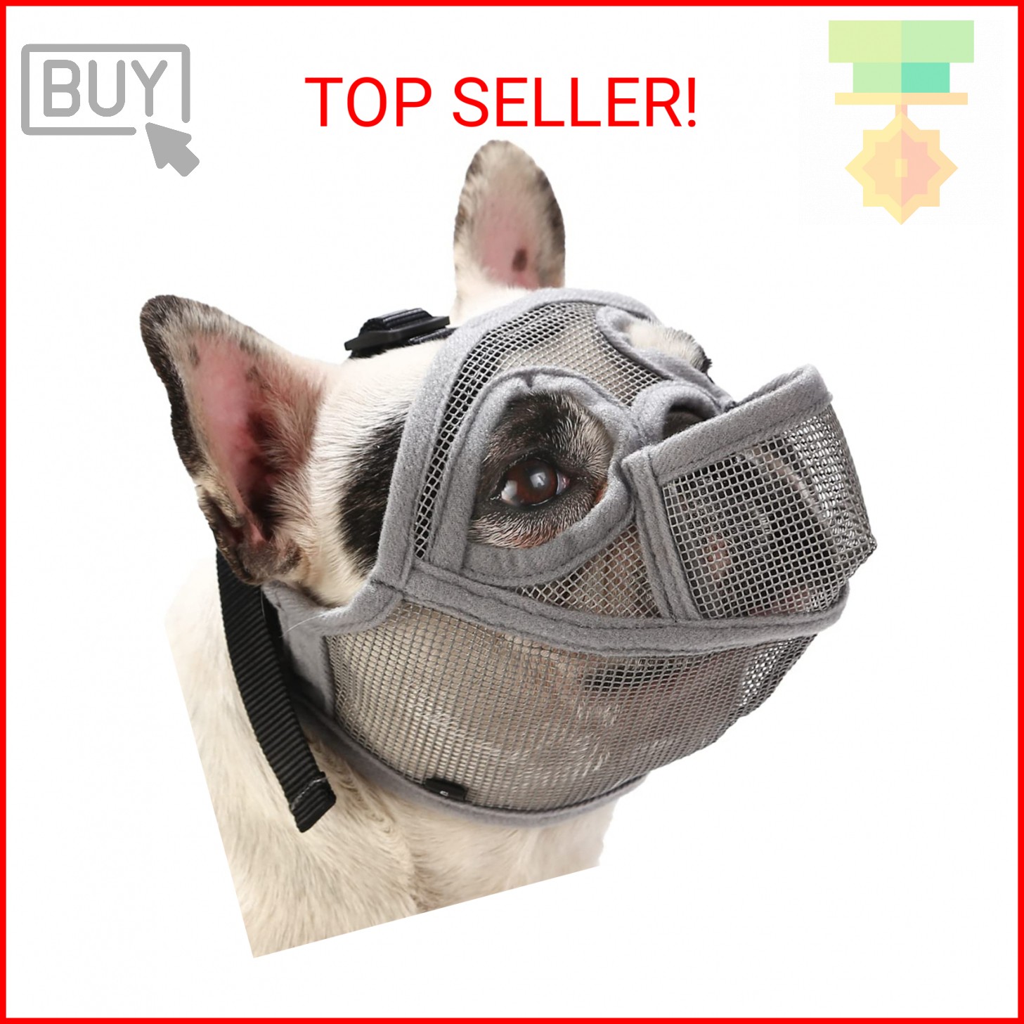 BARKLESS French Bulldog Muzzle, Short Snout Mesh Dog Muzzle with Tongue Out Desi