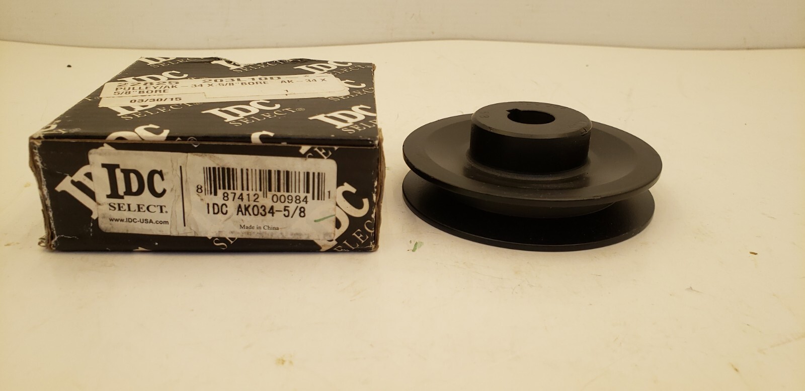 IDC SELECT AK034-5/8 PULLEY, 1-GROOVE, 34 x 5/8" BORE, 3.45" OD, NIB