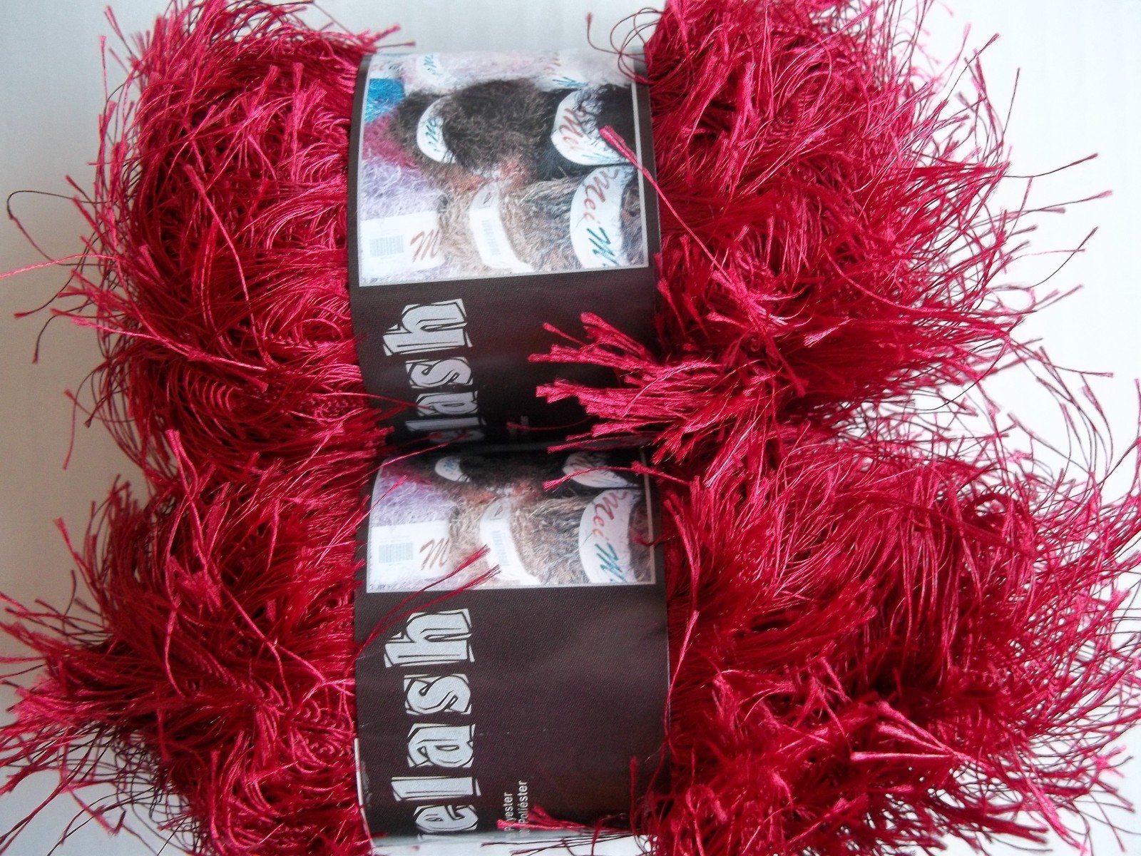 MeiMei Eyelash yarn, deep red, lot of 2 (57 yds each)
