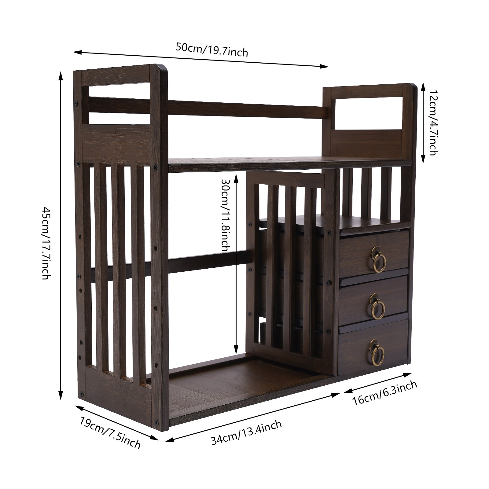 Bamboo Desktop Bookshelf Counter Top Bookcase Organizer W/3 Drawers Storage