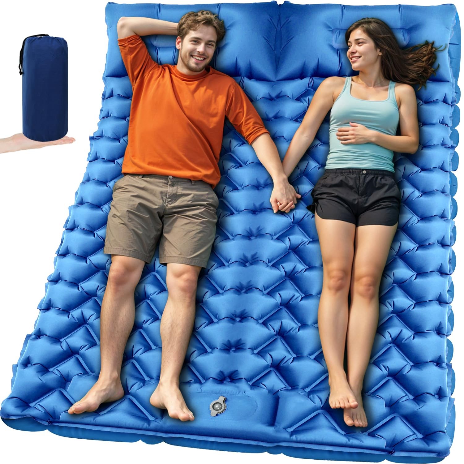 Double Inflatable Sleeping Pad for 2, Thick Ultralight Air Mattress with Pump
