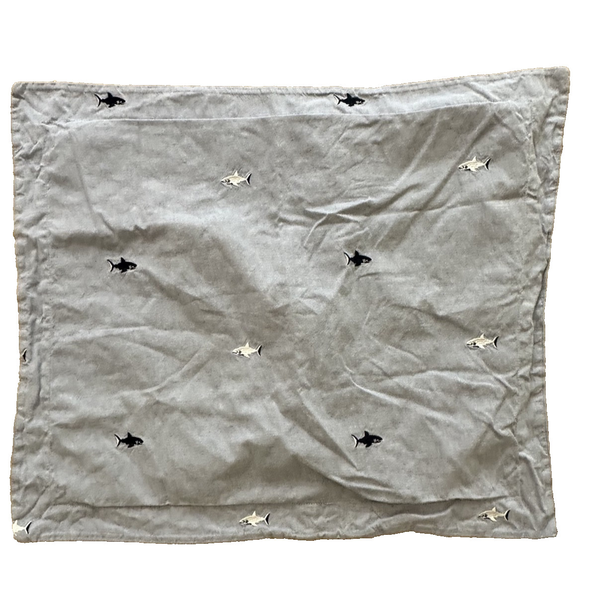 Rare HTF Pottery Barn Kids Oxford Embroidered Shark Pillowcase 26x20