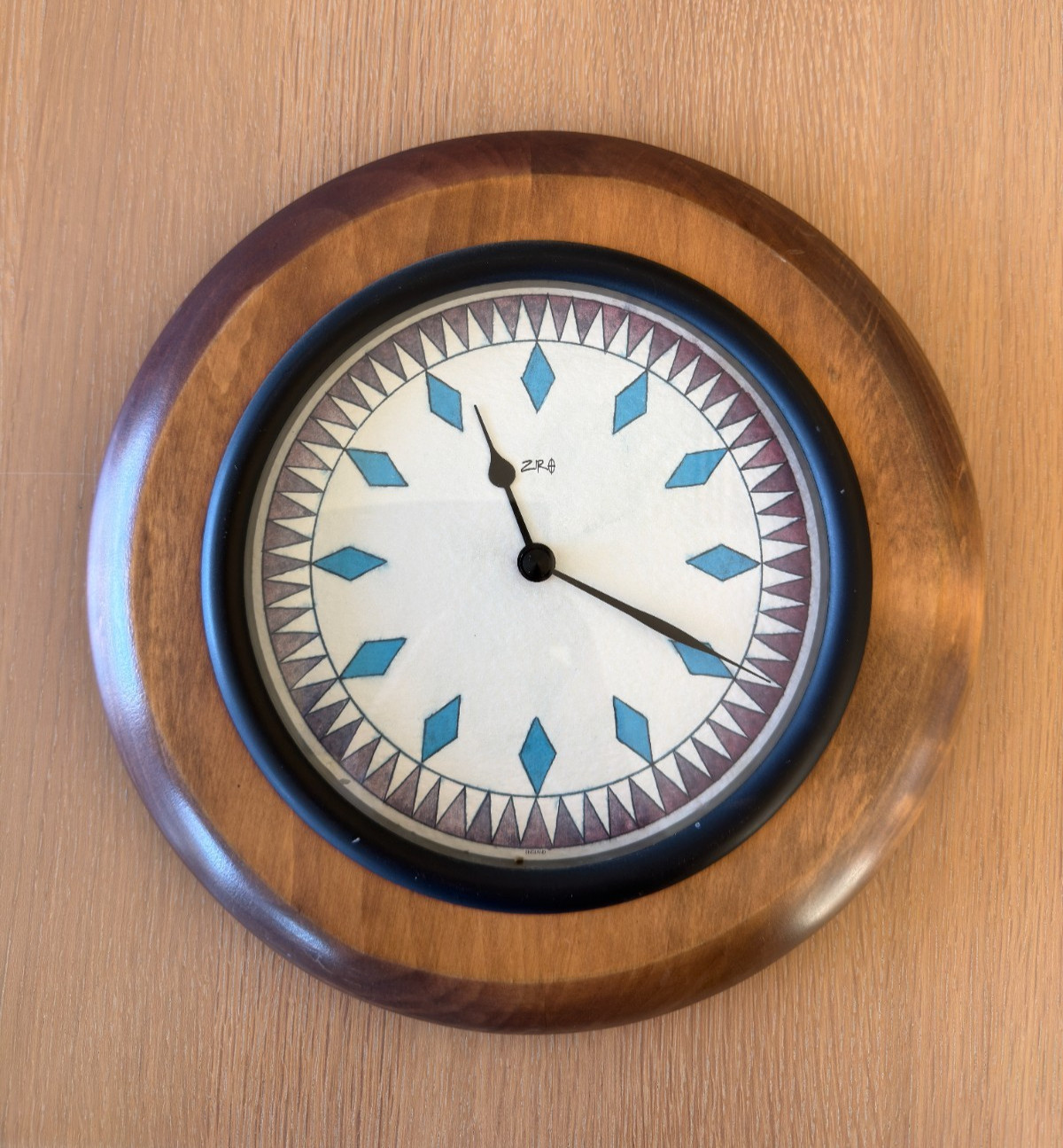 Vintage ZIRO England Wood Wall Clock - Post Modern, Retro - Turquoise - Works!