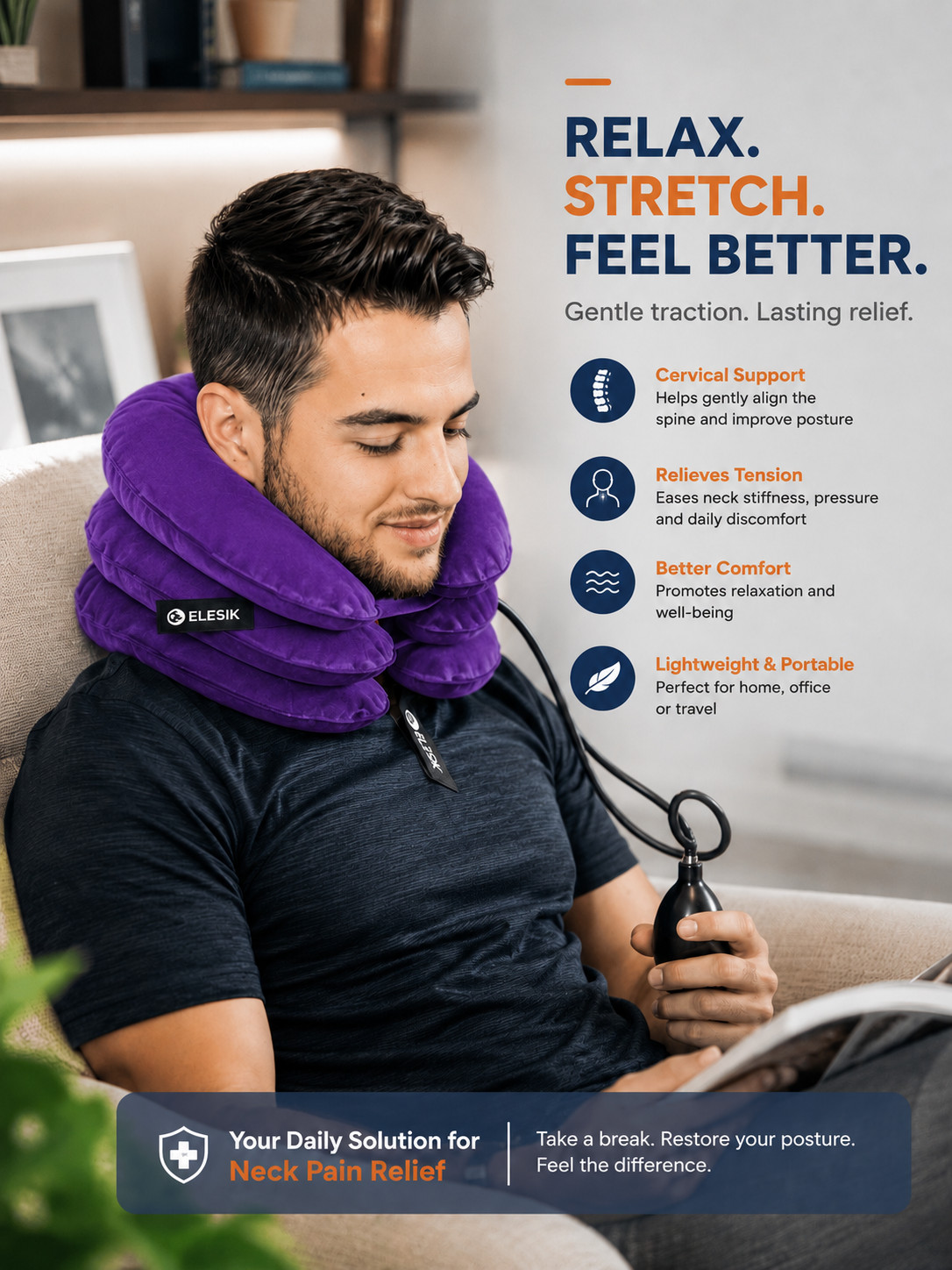 Neck Stretcher & Cervical Traction Device (Purple)