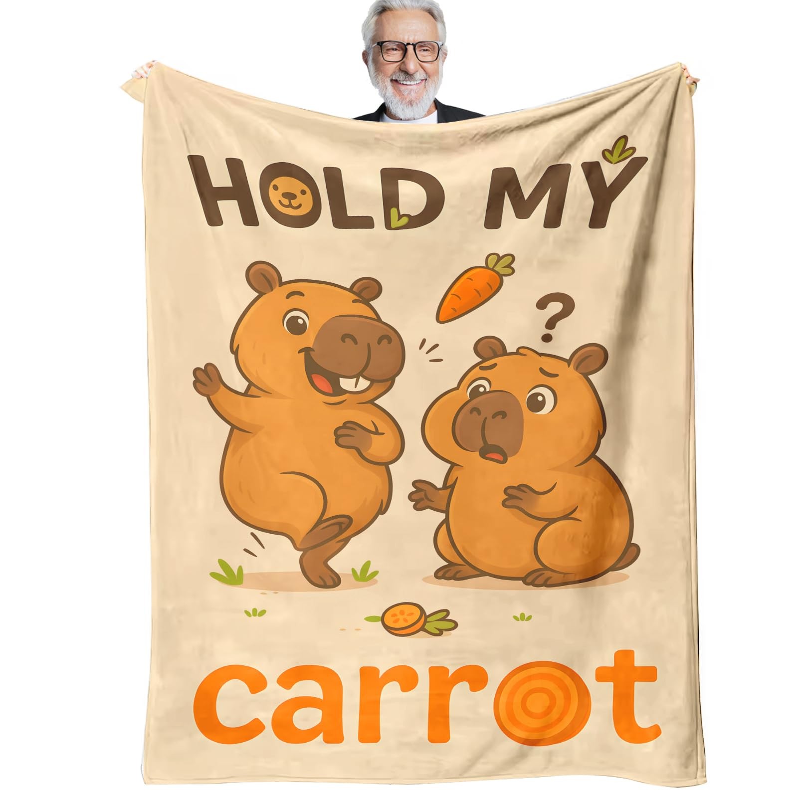 Sereni Tide Funny Capybara Blanket – Kawaii Animal Throw with Hold-My-Carrot ...