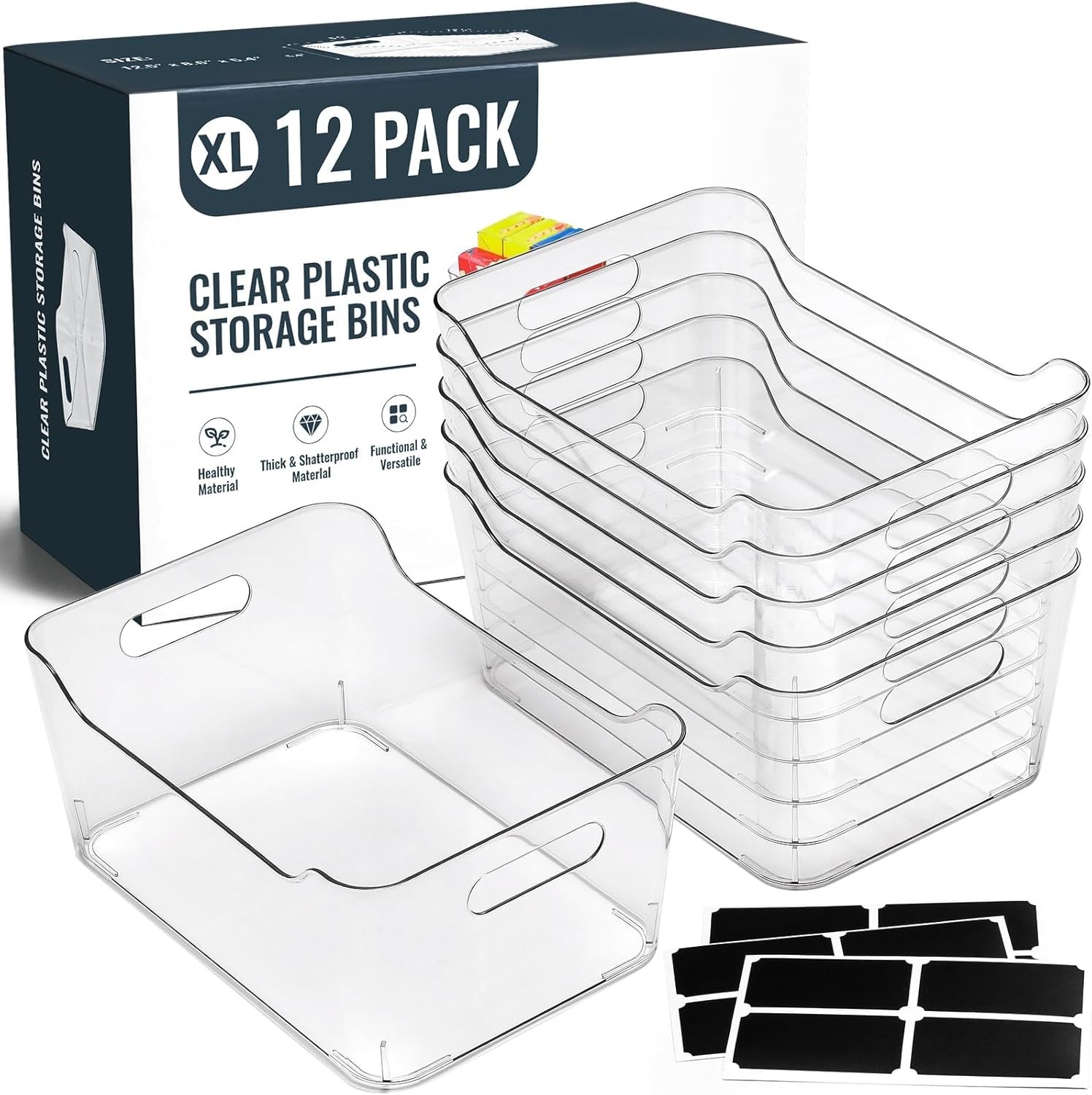 12-Piece Multifunctional Clear Plastic Storage Box Set (Includes Labels)
