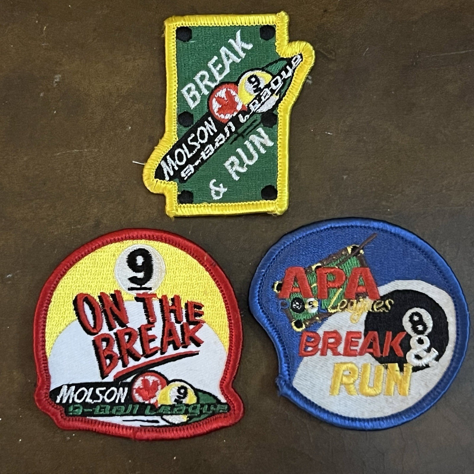Lot of 3 Vintage APA Pool League Patches - Molson 9-Ball & 8-Ball Break and Run