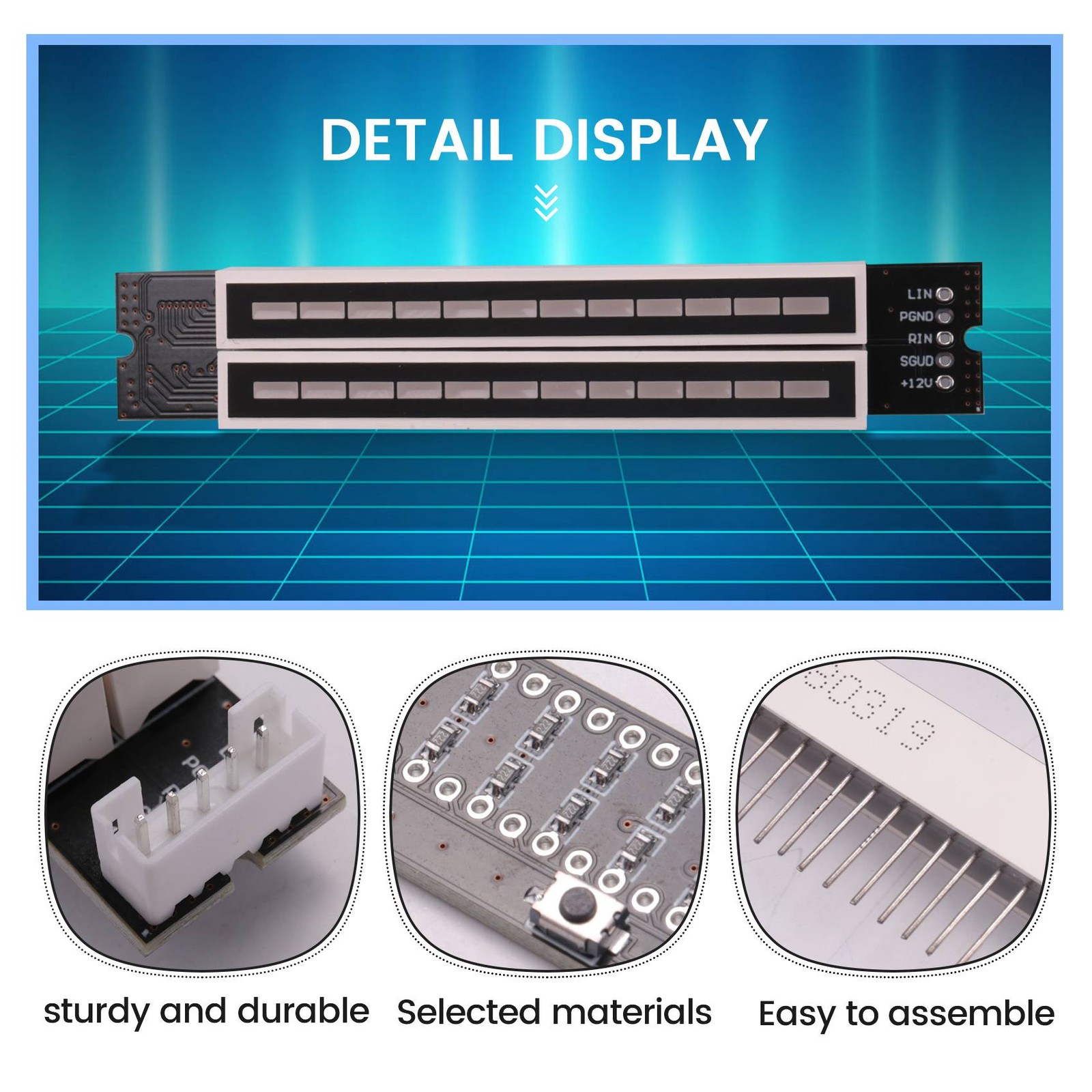 Dual 12 Stage Display VU Meter Stereo Amplifier Board Adjustable Lic3994