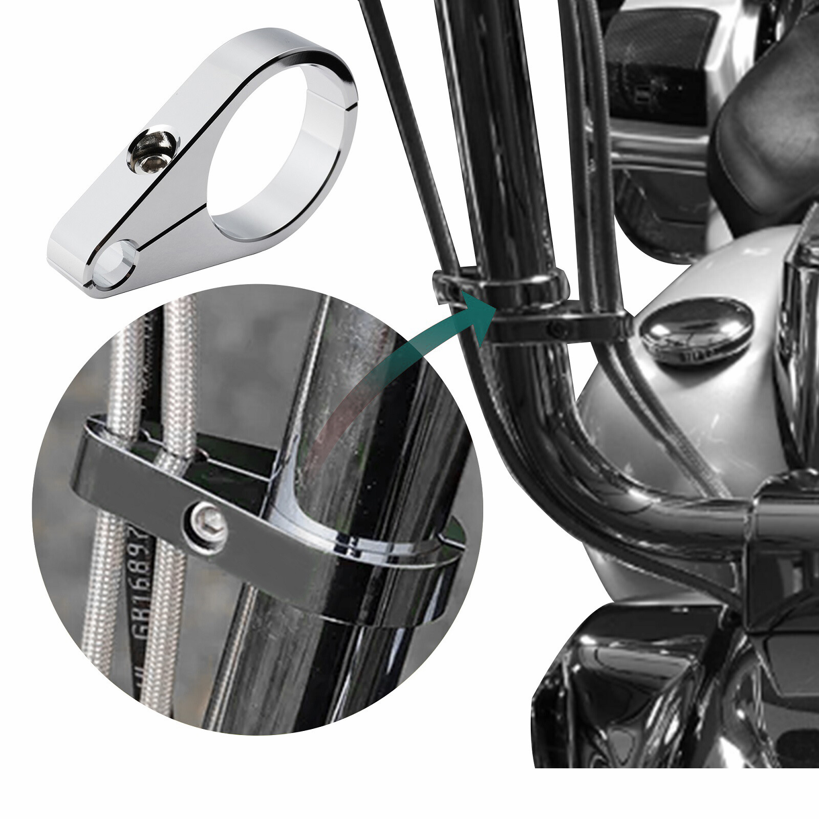 1 1/2" Handlebar Clutch Throttle Cable Brake Line Clamp For Harley Yamaha Chrome