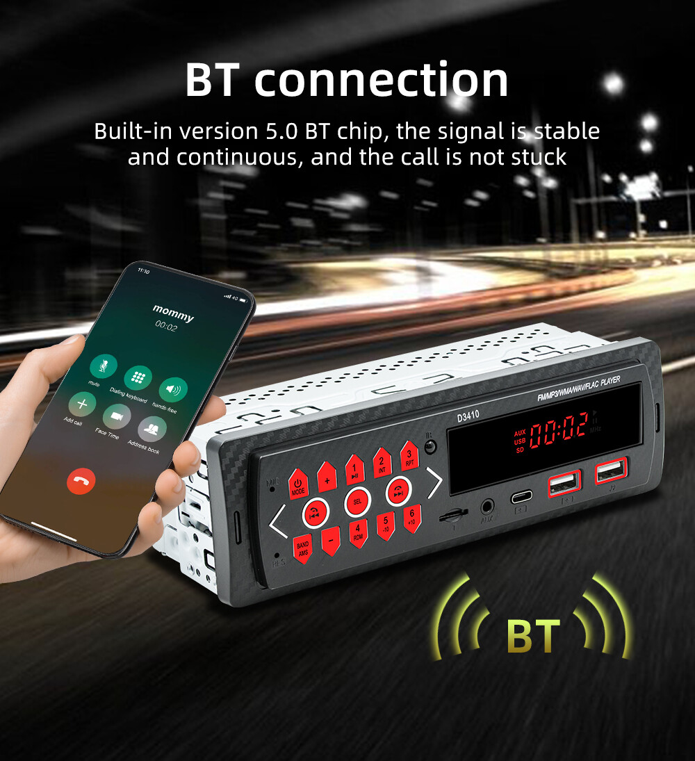 ESSGOO 1DIN Car Stereo Audio Bluetooth FM MP3 Player SD USB Head Unit Radio BT