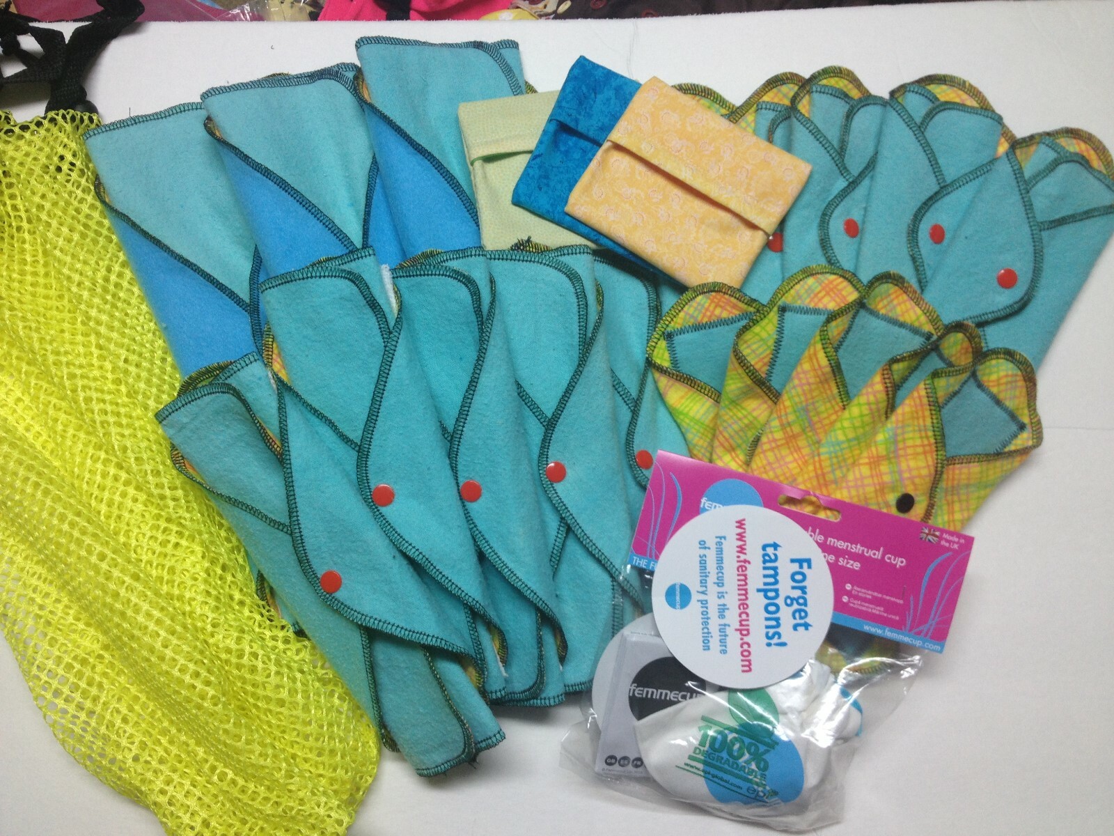 Set of 9 MamaBear LadyWear Quick-Dry cloth menstrual pads: Heavy, Medium & Light
