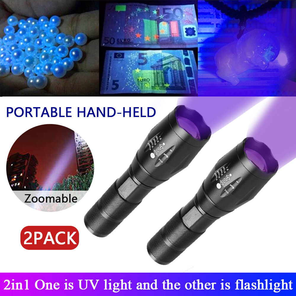 2x Super Bright 990000lm UV Torch Ultra Violet Flashlight Blacklight Light Lamp