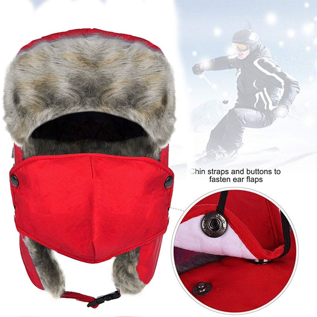 Warm Fleece Lined Hat Windproof Ski Cap with Ear Flaps/Mask for Cold Weather