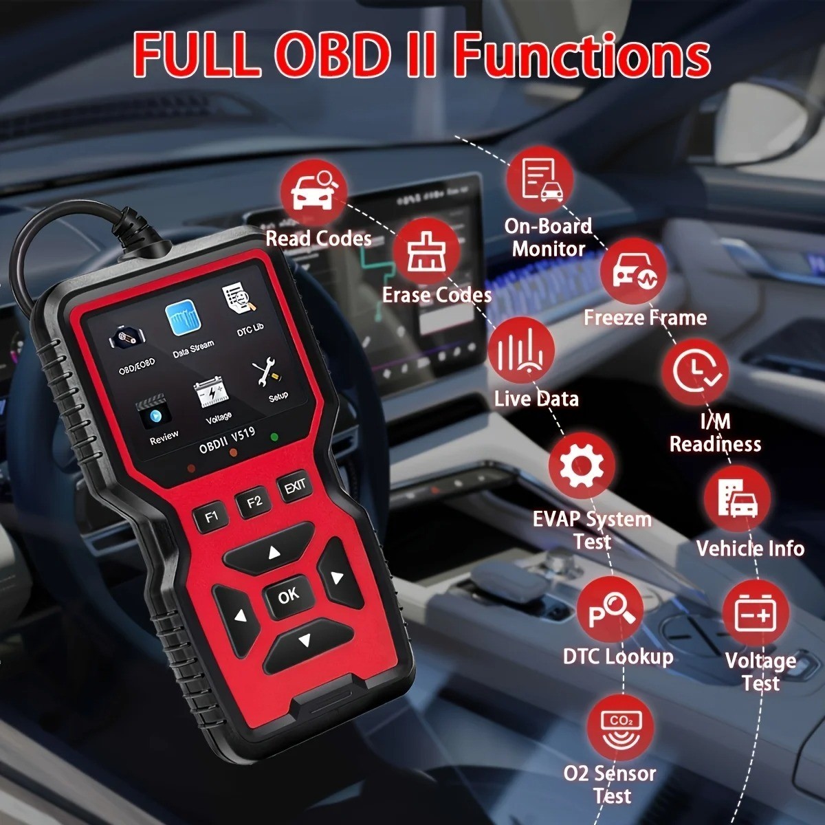 2026 V519 OBD2 Scanner Car Code Reader Check Engine Fault Diagnostic Tool OBDII