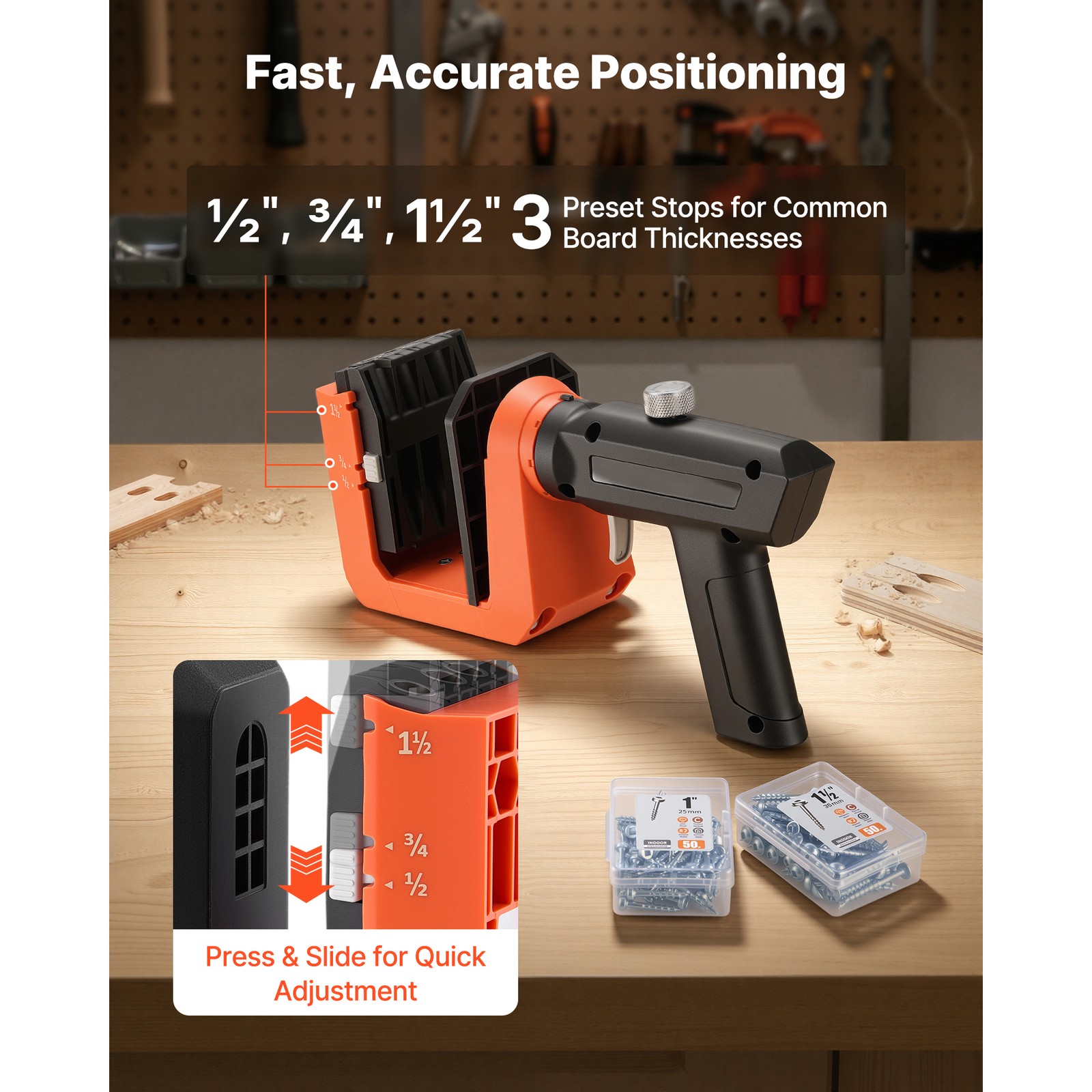 Uimoso Pocket Hole Jig Kit with Adjustable 360° Rotating Handle System