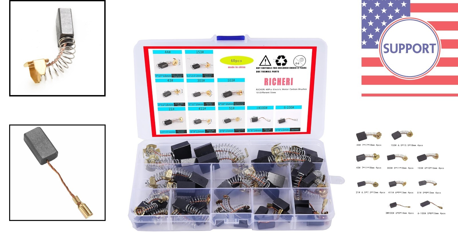Quality 40Pcs Carbon Brushes - 10 Sizes for Reliable Power Tool Maintenance